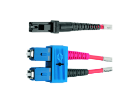 Stecker-Bauformen: 1. Seite SC Duplex (mit Klammer für flexiblen A/B Wechsel), 2. Seite MT-RJ female