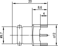 BNC-Buchse f. gedr. Schaltgn. 75 Ohm löt 20 mm...