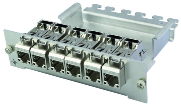 Modulträger 3HE/7TE inkl. 6xAMJ-S Modul Cat.6A T568A (Telegärtner J02021A0037)