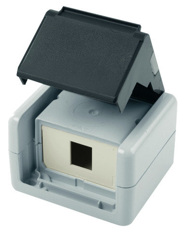 Gehäuse AP IP44,75x86x58,grau mit Mont-Einsatz für 1xAMJ-Modul (Telegärtner H02000A0069)