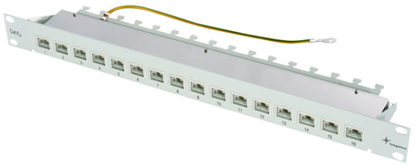 19" Patch Panel geschirmt,1HE, RAL 7035 MPP16-HS K Cat.6A (tiefgest. n. ISO/IEC) (Telegärtner J02022A0050)
