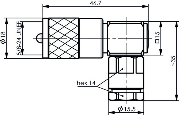 UHF-Kabelwinkelstecker lt/kl. 50 Ohm G37, G42, G55, RG-213, RG-214 (Telegärtner J01040A0016)