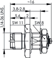 Einbauadapter R-SMA/UMTC 50 Ohm (f-Rev - m) (Telegärtner J01155R0061)