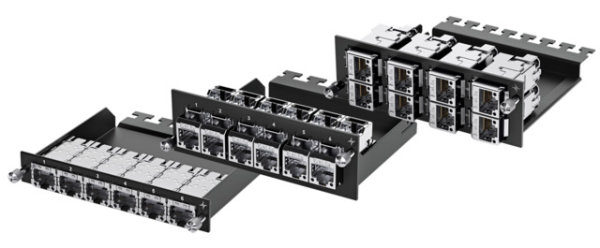 HD3-ES Patch Modul RJ45, 1,0HE für 8xAMJ Modul, schwarz, RAL 9005 (Telegärtner H02025A4019)
