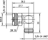N-Winkelverbindungsstück 50 Ohm (m-f), UG-27/U (Telegärtner J01024J1096)