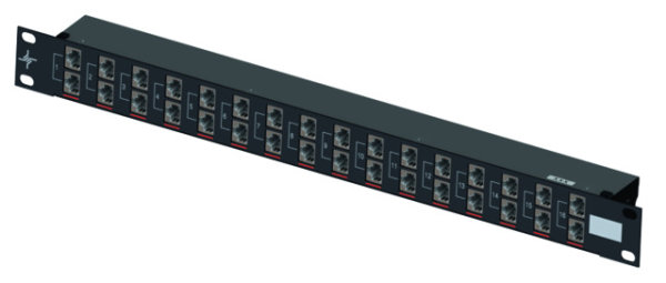 19" Durchf.-Panel 1HE, schwarz, 16 Port 32 x RJ45, 10GBit Eth. (Telegärtner J02022A0059)