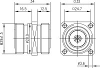 7-16 Kupplung 50 Ohm mit Flansch (F-F) SW 32; Ag/Ag...