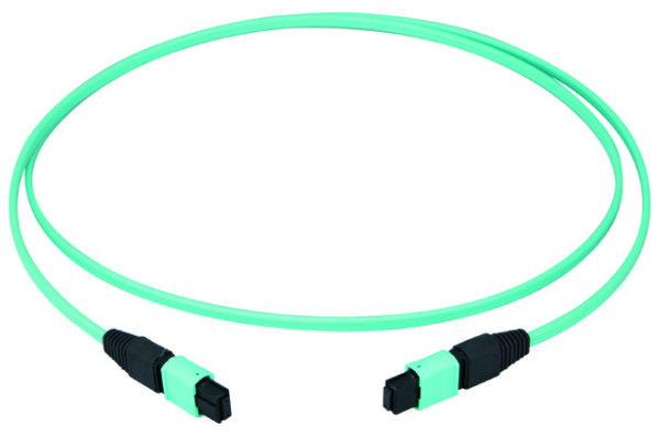 MPO aqua female patch cord 2m type A, round cable aqua 50µ OM3 (Telegärtner L00831A0005)
