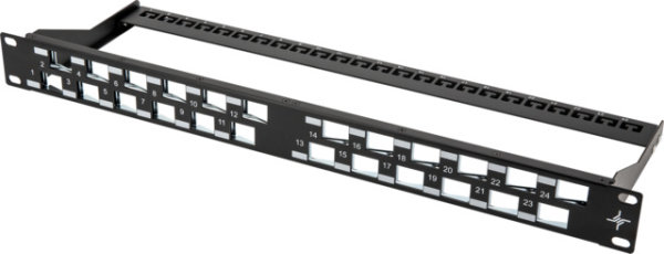 19" Modulträger 1HE, gewinkelt für 24 AMJ/UMJ Module, schwarz (Telegärtner H02025A0238)