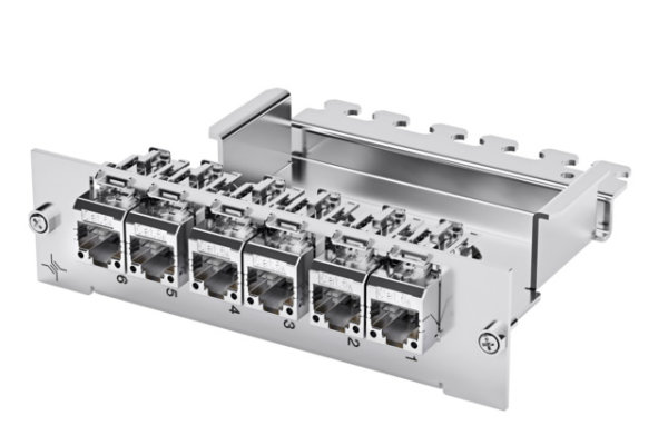 Modulträger 3HE/7TE inkl. 6xAMJ-SL Modul Cat.6A T568A (Telegärtner J02021A0038)
