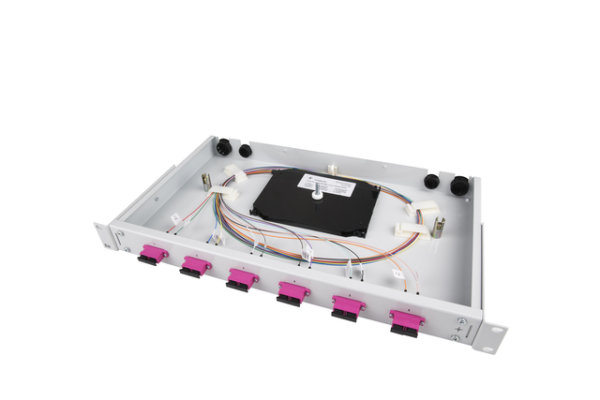 19" LWL-RANGIERVERT.BASIS V 1HE MIT 6xLCD türkis+12xPigt.50 OM3,eingefärbt (Telegärtner H02030K0590)