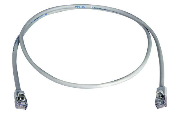 Patchkabel F/UTP Cat.5e, 0,25 m MP8 FS100, LSZH, grau, 1:1, kurze Tülle (Telegärtner L00000A0307)