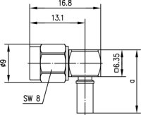 R-SMA-Winkelstecker Reverse Cr Au G1 (RG-58C/U)...