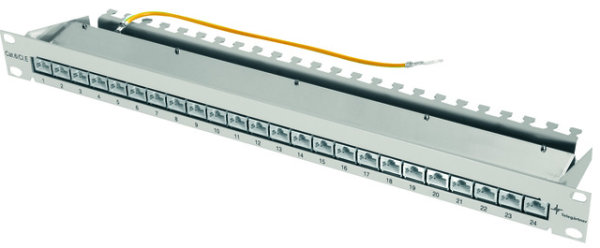 19" Patch Panel geschirmt,1HE, RAL 7035 MPP24-HS K Class EA 500 (Telegärtner J02023A0052)