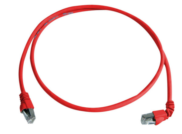 Patchkabel S/FTP Cat.6A (ISO/IEC), 3,0m MP8 FS500, LSZH, 1x90°, rot, 1:1 (Telegärtner L00002A0176)