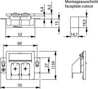 Modul-Aufnahme 50x50 2-fach UP/50 für BR, 45°...