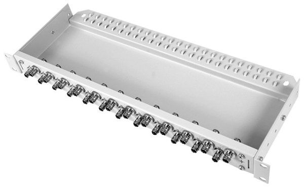19" Rangierverteiler Economy V 1 HE voll bestückt mit 24 BNC Einbauadaptern (Bu-Bu) mit Isolierflansch und jeweils 12 Stk in einer Reihe (Telegärtner J02042A0003)