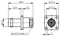 BNC-Kabeleinbaubuchse 50 Ohm mit Flansch - G1 , G5 ,...