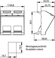Modulaufnahme 45x45 2-fach für BR, 45° Auslass,...