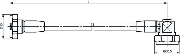7-16 Jumper Kabel 3/8" IP67 L = 0,5 m, m-m90°, G57 (3/8" flex) - JMPR/0502T (Telegärtner L00010A1707)
