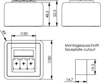 Modul-Aufnahme AP 80x80 3-fach AMJ-S 45° Auslass,...