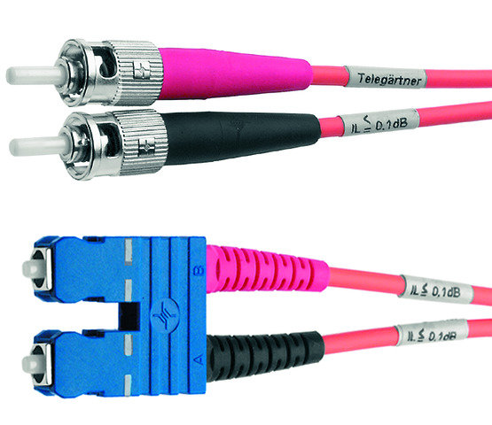 Duplex-Adapterkabel 9/125 OS2, L=2 m 2xST Stecker,1xSC Duplex Stecker blau (Telegärtner L00811A0022)
