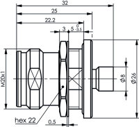 4.3-10 Kabeleinbaubuchse 50 Ohm G9 (UT-250)...