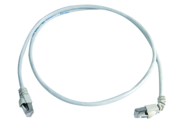 Patchkabel S/FTP Cat.6A (ISO/IEC), 0,5m MP8 FS500, LSZH, 1x90°, weiß, 1:1 (Telegärtner L00000A0203)