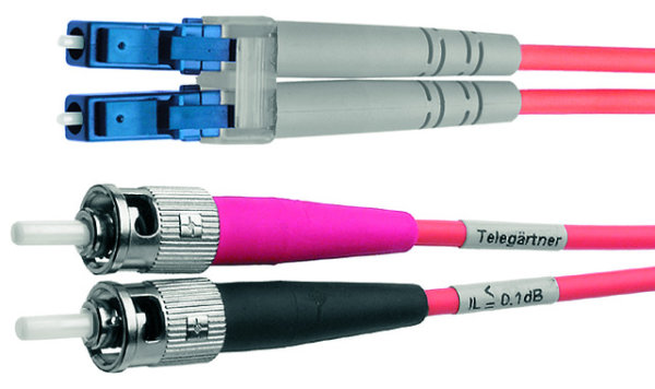Duplex-Adapterkabel 9/125 OS2, L=1 m 2xST Stecker,1xLC Duplex Stecker blau (Telegärtner L00890A0040)