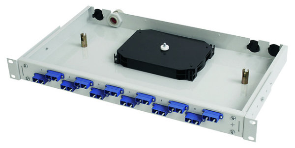 19" LWL-Rangierverteiler BASIS V 1HE m. 12xLC Duplex Kpl. Keramik/blau,mont. (Telegärtner H02030A0491)