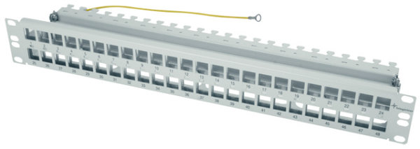 19" Modultr. 1.5 HE für 48 AMJ/UMJ- Module/Kupplungen, inkl. KAF; RAL 9005 (Telegärtner H02025A0241)