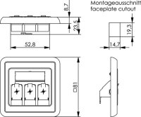 Modul-Aufnahme 80x80 3-fach für BR, 45° Auslass,...