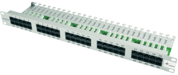 19" Panel, ISDN/TEL, 1HE, MPPI50-H, Cat.3 ungeschirmt; RAL 7035 grau (Telegärtner J02024L0002)