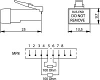 RJ45-STECKER(M) ISDN 2x100 Ohm ABSCHLUSSWIDERSTAND (Telegärtner J00026A0142)