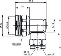 4.3-10 Kabelwinkelstecker Screw, 50 Ohm G37, G42, G55,...
