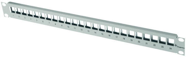 19" Frontplatte 1 HE, ohne Erdungsk. für 24x RJ45-Durchführungspanel, unbest., ohne KAF (Telegärtner H02025A0197)