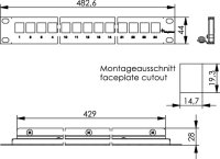 19" Frontplatte 1 HE, ohne Erdungsk. für 24x...