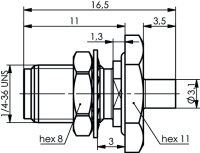 SMA-Kabeleinbaubuchse 50 Ohm G11 (UT-85), längs- und...