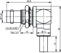 BNC-Kabelwinkeleinbaubuchse Cr/Cr 50 Ohm G1 (RG-58C/U)...